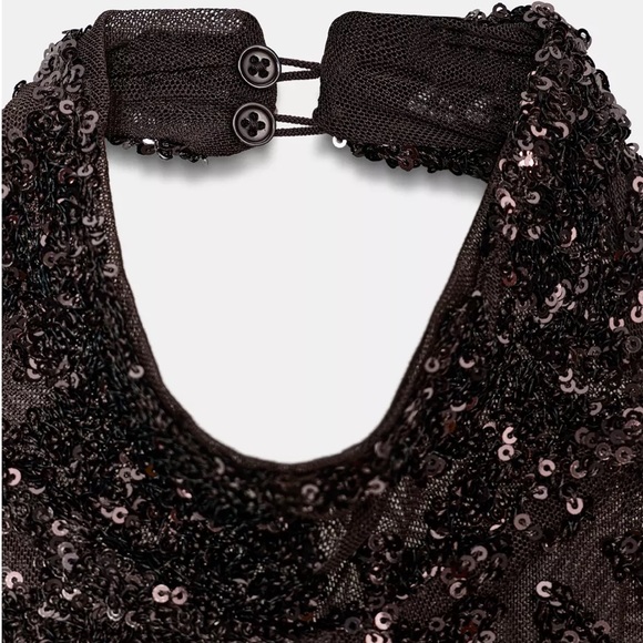 NWT Zara Elegant Brown Sequin Halter Dress - Picture 8 of 10